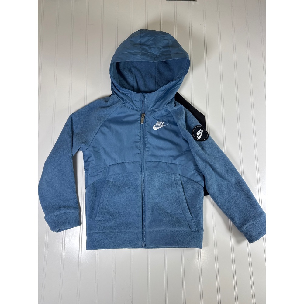 Nike Kids Blue Full Zip Fleece Hooded Jacket Hybrid Overlay Size 7 6-7 YRS